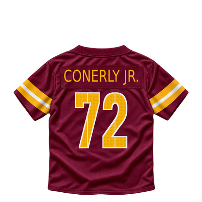Washington Commanders jersey keychain — Josh Conerly Jr. #72. Exact saved player artwork preview.