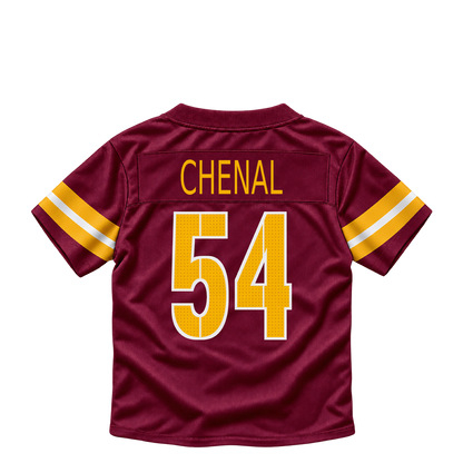 Washington Commanders jersey keychain — Leo Chenal #54. Exact saved player artwork preview.