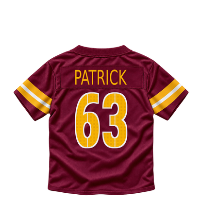 Washington Commanders jersey keychain — Lucas Patrick #63. Exact saved player artwork preview.