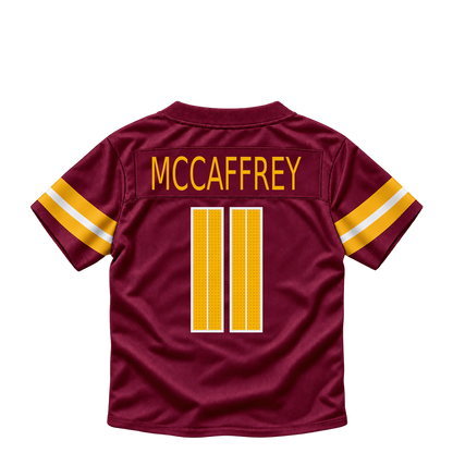 Washington Commanders jersey keychain — Luke McCaffrey #11. Exact saved player artwork preview.