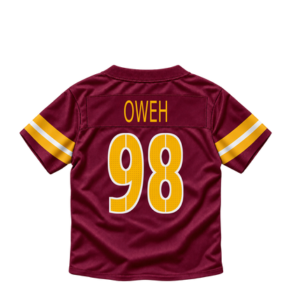 Washington Commanders jersey keychain — Odafe Oweh #98. Exact saved player artwork preview.