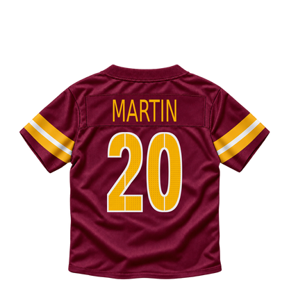 Washington Commanders jersey keychain — Quan Martin #20. Exact saved player artwork preview.