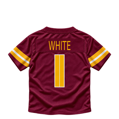Washington Commanders jersey keychain — Rachaad White #1. Exact saved player artwork preview.