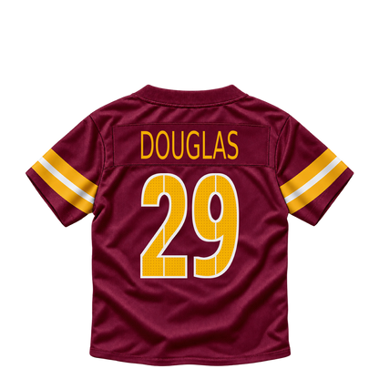 Washington Commanders jersey keychain — Rasul Douglas #29. Exact saved player artwork preview.