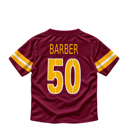 Washington Commanders jersey keychain — Ricky Barber #50. Exact saved player artwork preview.