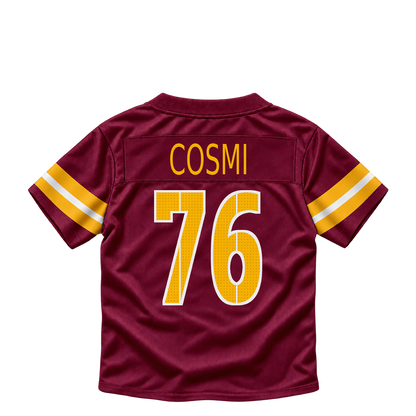 Washington Commanders jersey keychain — Sam Cosmi #76. Exact saved player artwork preview.