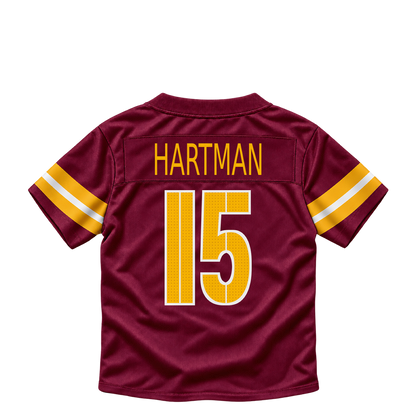 Washington Commanders jersey keychain — Sam Hartman #15. Exact saved player artwork preview.