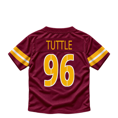 Washington Commanders jersey keychain — Shy Tuttle #96. Exact saved player artwork preview.