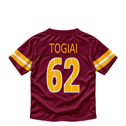 Washington Commanders jersey keychain — Tanoa Togiai #62. Exact saved player artwork preview.