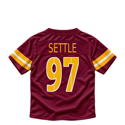 Washington Commanders jersey keychain — Tim Settle #97. Exact saved player artwork preview.