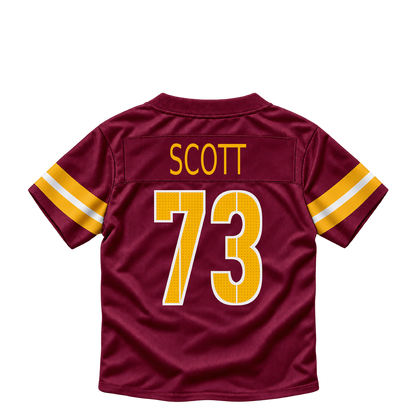 Washington Commanders jersey keychain — Trent Scott #73. Exact saved player artwork preview.