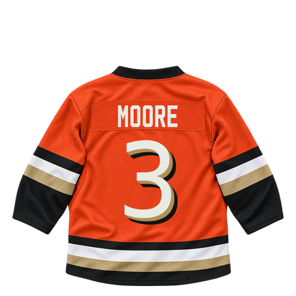 Anaheim Ducks jersey keychain — Ian Moore #3. Exact saved player artwork preview.