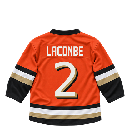 Anaheim Ducks jersey keychain — Jackson LaCombe #2. Exact saved player artwork preview.