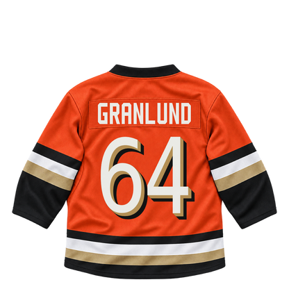 Anaheim Ducks jersey keychain — Mikael Granlund #64. Exact saved player artwork preview.