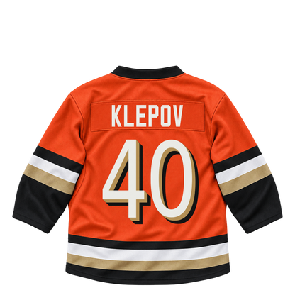 Anaheim Ducks jersey keychain — Nikita Klepov #40. Exact saved player artwork preview.