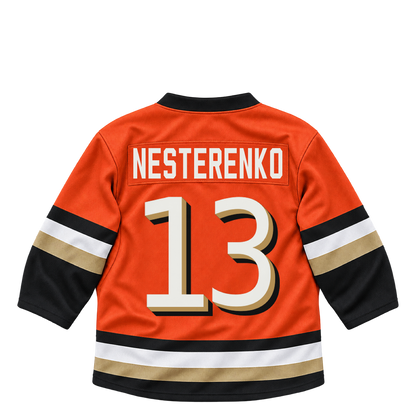 Anaheim Ducks jersey keychain — Nikita Nesterenko #13. Exact saved player artwork preview.