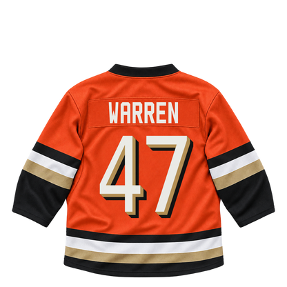 Anaheim Ducks jersey keychain — Noah Warren #47. Exact saved player artwork preview.