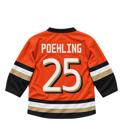 Anaheim Ducks jersey keychain — Ryan Poehling #25. Exact saved player artwork preview.