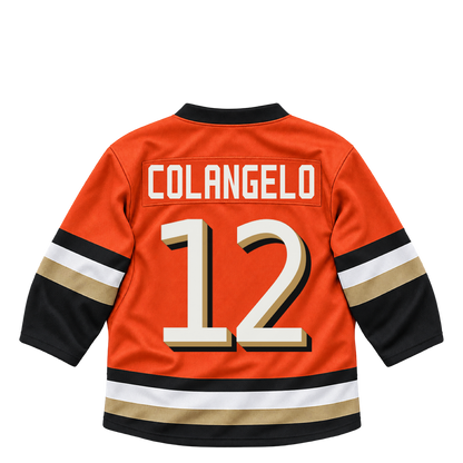 Anaheim Ducks jersey keychain — Sam Colangelo #12. Exact saved player artwork preview.
