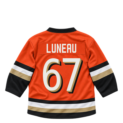 Anaheim Ducks jersey keychain — Tristan Luneau #67. Exact saved player artwork preview.