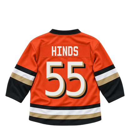 Anaheim Ducks jersey keychain — Tyson Hinds #55. Exact saved player artwork preview.