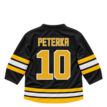 Boston Bruins jersey keychain — JJ Peterka #10. Exact saved player artwork preview.