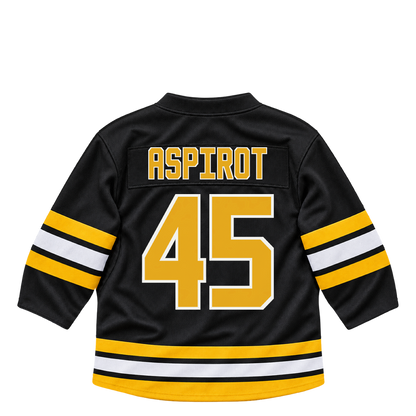 Boston Bruins jersey keychain — Jonathan Aspirot #45. Exact saved player artwork preview.