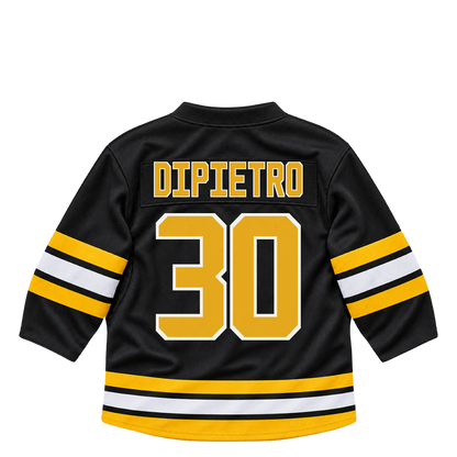 Boston Bruins jersey keychain — Michael DiPietro #30. Exact saved player artwork preview.