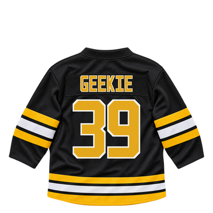 Boston Bruins jersey keychain — Morgan Geekie #39. Exact saved player artwork preview.