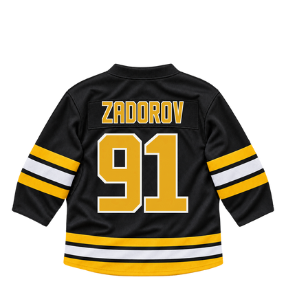 Boston Bruins jersey keychain — Nikita Zadorov #91. Exact saved player artwork preview.