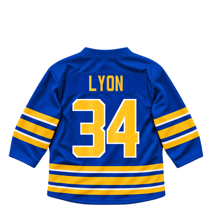 Buffalo Sabres jersey keychain — Alex Lyon #34. Exact saved player artwork preview.