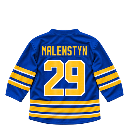 Buffalo Sabres jersey keychain — Beck Malenstyn #29. Exact saved player artwork preview.