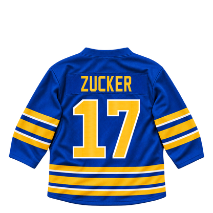 Buffalo Sabres jersey keychain — Jason Zucker #17. Exact saved player artwork preview.