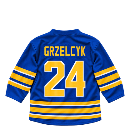 Buffalo Sabres jersey keychain — Matthew Grzelcyk #24. Exact saved player artwork preview.