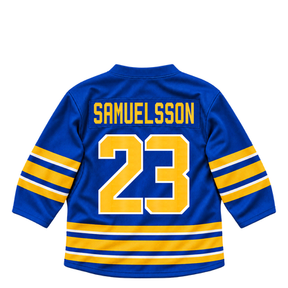 Buffalo Sabres jersey keychain — Mattias Samuelsson #23. Exact saved player artwork preview.