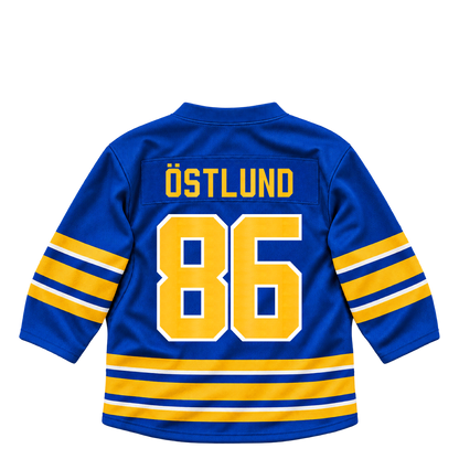 Buffalo Sabres jersey keychain — Noah Östlund #86. Exact saved player artwork preview.