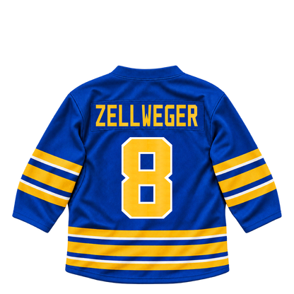 Buffalo Sabres jersey keychain — Olen Zellweger #8. Exact saved player artwork preview.