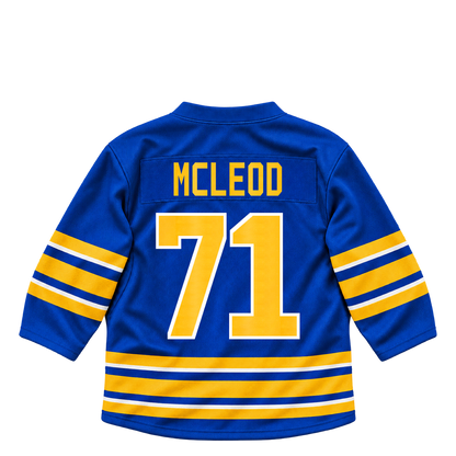 Buffalo Sabres jersey keychain — Ryan McLeod #71. Exact saved player artwork preview.