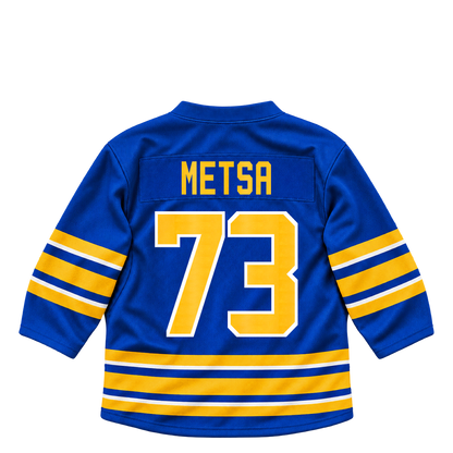 Buffalo Sabres jersey keychain — Zach Metsa #73. Exact saved player artwork preview.