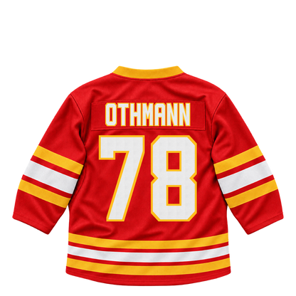 Calgary Flames jersey keychain — Brennan Othmann #78. Exact saved player artwork preview.