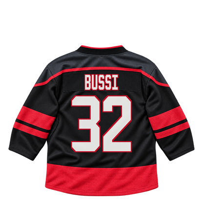 Carolina Hurricanes jersey keychain — Brandon Bussi #32. Exact saved player artwork preview.