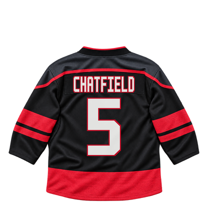 Carolina Hurricanes jersey keychain — Jalen Chatfield #5. Exact saved player artwork preview.