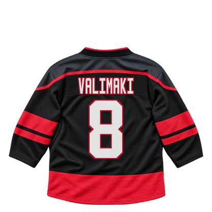 Carolina Hurricanes jersey keychain — Juuso Välimäki #8. Exact saved player artwork preview.