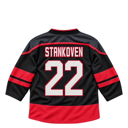 Carolina Hurricanes jersey keychain — Logan Stankoven #22. Exact saved player artwork preview.