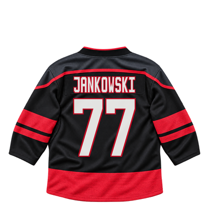 Carolina Hurricanes jersey keychain — Mark Jankowski #77. Exact saved player artwork preview.
