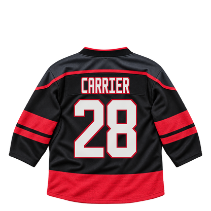 Carolina Hurricanes jersey keychain — William Carrier #28. Exact saved player artwork preview.