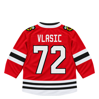 Chicago Blackhawks jersey keychain — Alex Vlasic #72. Exact saved player artwork preview.