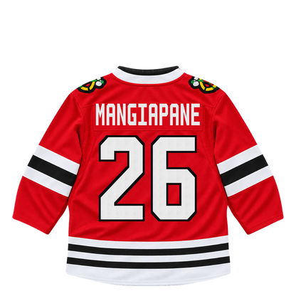 Chicago Blackhawks jersey keychain — Andrew Mangiapane #26. Exact saved player artwork preview.