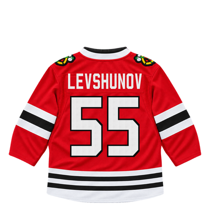 Chicago Blackhawks jersey keychain — Artyom Levshunov #55. Exact saved player artwork preview.