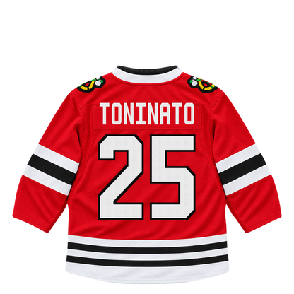 Chicago Blackhawks jersey keychain — Dominic Toninato #25. Exact saved player artwork preview.